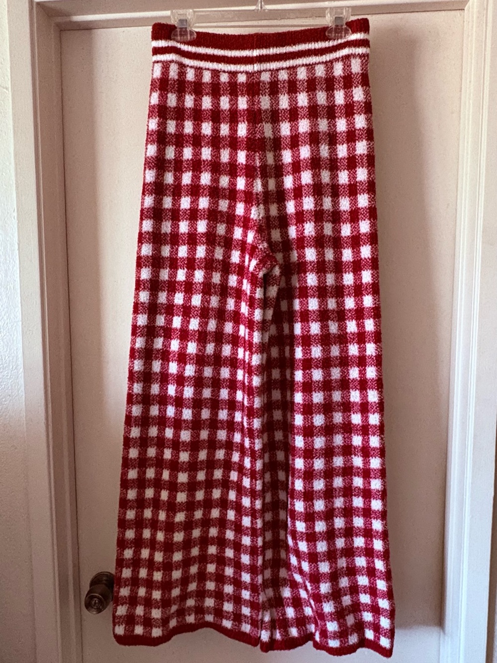 Happily Grey Red Gingham Fuzzy Eyelash Knit Wide-Leg Pants - Size XL